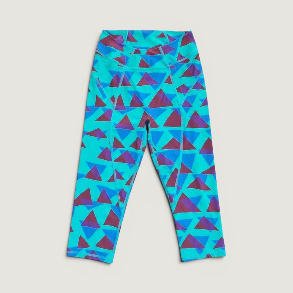 FP Movement Leggings Womens S Teal Geometric High Rise Crop Triangle Print